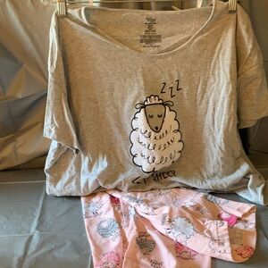 Secret Treasures Gray Top and Pink Sheep Print Pajama Set